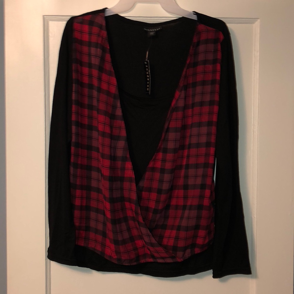 NWT Red & Black Plaid Wrap Top